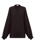 Matchesfashion.com Raey - Gathered Balloon Sleeved Silk Crepe De Chine Top - Womens - Black