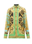 Matchesfashion.com Versace - Baroque Print Silk Twill Shirt - Mens - Green Multi