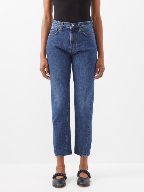 Toteme - Twisted-seam Cropped Slim-leg Jeans - Womens - Dark Blue