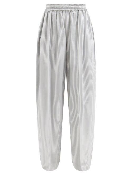 Zanini - Striped Silk-twill Wide-leg Trousers - Womens - Blue Multi