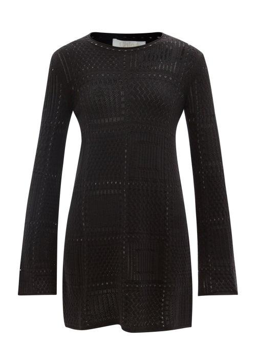 Chlo - Pointelle-knit Mini Dress - Womens - Black