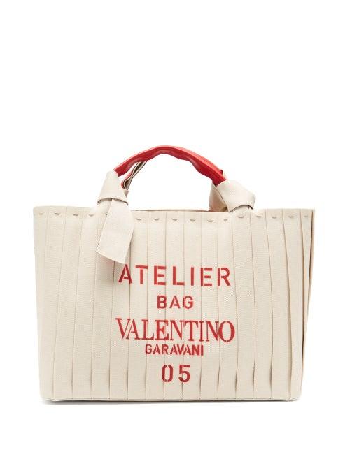 Matchesfashion.com Valentino Garavani - Atelier 05 Logo-print Canvas And Leather Tote Bag - Womens - Cream Multi