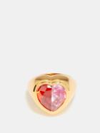 Timeless Pearly - Crystal-heart Gold-plated Ring - Womens - Pink Orange