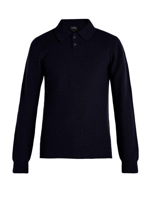 Matchesfashion.com A.p.c. - Guitry Wool Blend Long Sleeved Polo Shirt - Mens - Navy