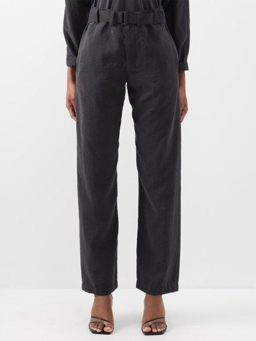 Lemaire - High-waist Belted Silk-blend Trousers - Womens - Black
