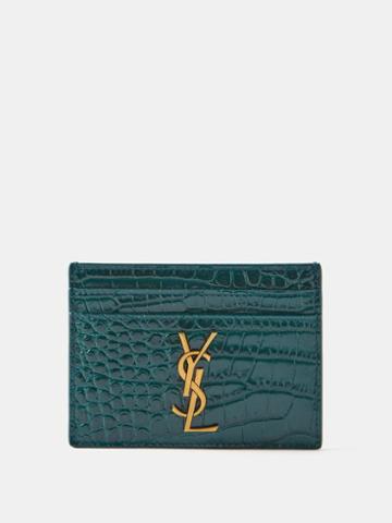 Saint Laurent - Cassandre Crocodile-effect Leather Cardholder - Womens - Green