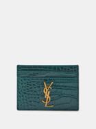 Saint Laurent - Cassandre Crocodile-effect Leather Cardholder - Womens - Green