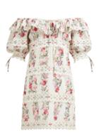 Matchesfashion.com Zimmermann - Honour Off Shoulder Floral Print Mini Dress - Womens - White