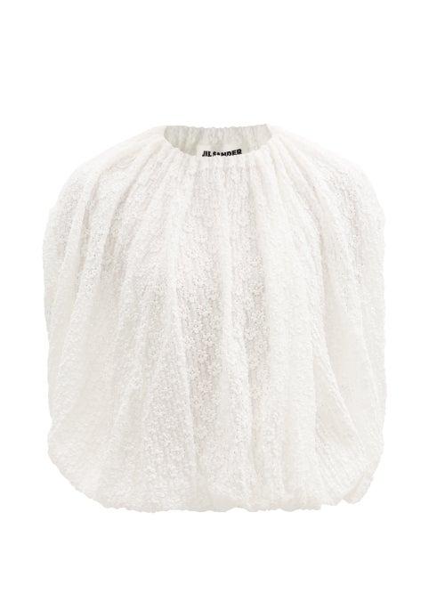 Matchesfashion.com Jil Sander - Gathered Daisy-cloqu Jersey Top - Womens - Ivory