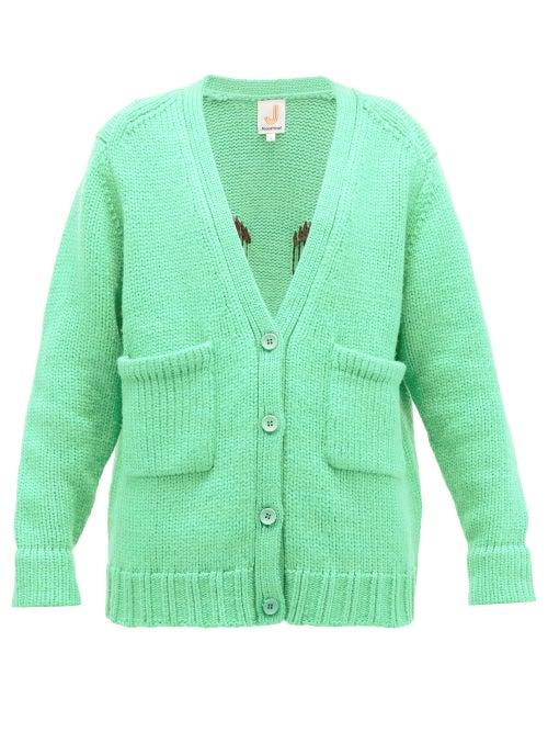 Matchesfashion.com Joostricot - Smiley-embroidered Wool-blend Cardigan - Womens - Light Green