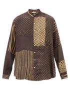 11.11 / Eleven Eleven - Stand-collar Block-printed Silk Shirt - Mens - Brown