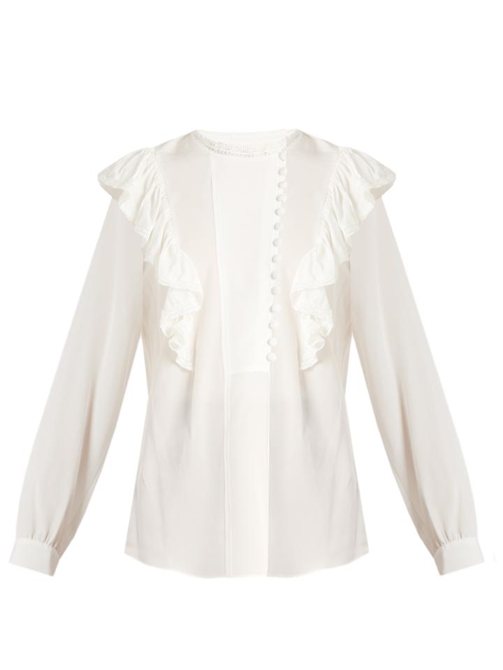 Rebecca Taylor Ruffle-trimmed Silk Crepe De Chine Blouse