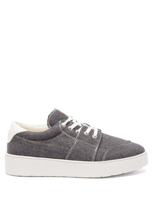 Ami - Ami De Caur-embroidered Flannel Trainers - Mens - Grey