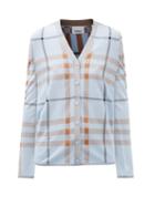 Burberry - Ramana Checked Merino Cardigan - Womens - Light Blue