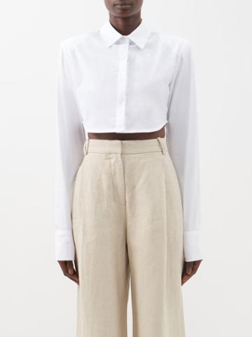 The Frankie Shop - Uma Padded-shoulder Cropped Cotton Shirt - Womens - White