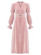 Matchesfashion.com Loretta Caponi - Grace Slit-front Crystal-embellished Midi Dress - Womens - Pink