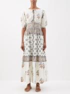 Hannah Artwear - Camilla Floral-print Cotton-poplin Midi Dress - Womens - Ivory Multi