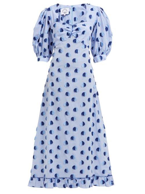 Matchesfashion.com Evi Grintela - Vanessa Polka Dot Cotton Fil Coup Dress - Womens - Blue