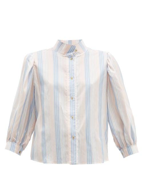 Matchesfashion.com Loewe - High Neck Striped Silk Satin Blouse - Womens - Pink Multi