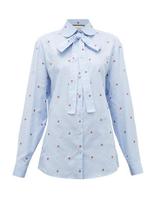 Matchesfashion.com Gucci - Strawberry Fil Coup Cotton Oxford Shirt - Womens - Blue Multi
