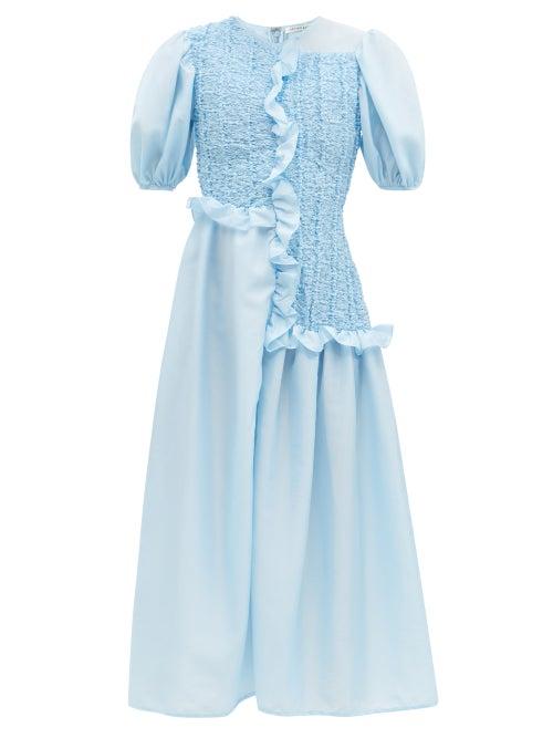 Matchesfashion.com Cecilie Bahnsen - Camden Ruffled Puff-sleeve Faille Dress - Womens - Light Blue