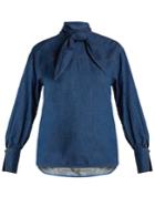 Muveil Tie-neck Cotton-chambray Top