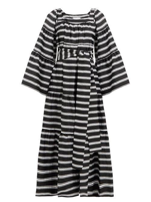 Matchesfashion.com Lisa Marie Fernandez - Peasant Striped Satin Dress - Womens - Black White