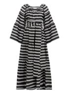 Matchesfashion.com Lisa Marie Fernandez - Peasant Striped Satin Dress - Womens - Black White