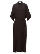 Matchesfashion.com Raey - Dolman Sleeve Belted Silk Shirtdress - Womens - Black