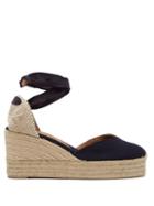 Matchesfashion.com Castaer - Chiara 60 Canvas & Jute Espadrille Platform Wedges - Womens - Navy