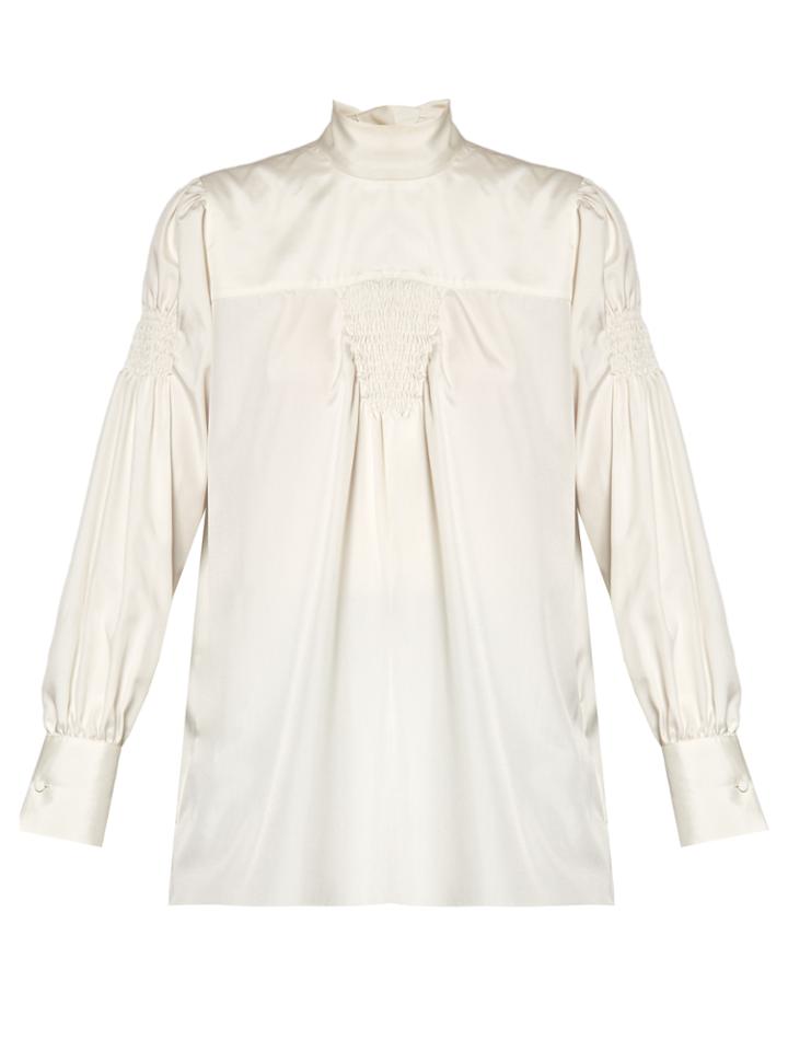 Valentino High-neck Smock-trimmed Blouse