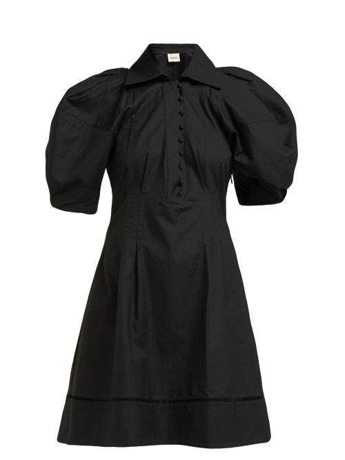 Matchesfashion.com Khaite - Carline Puff Sleeve Cotton Mini Dress - Womens - Black