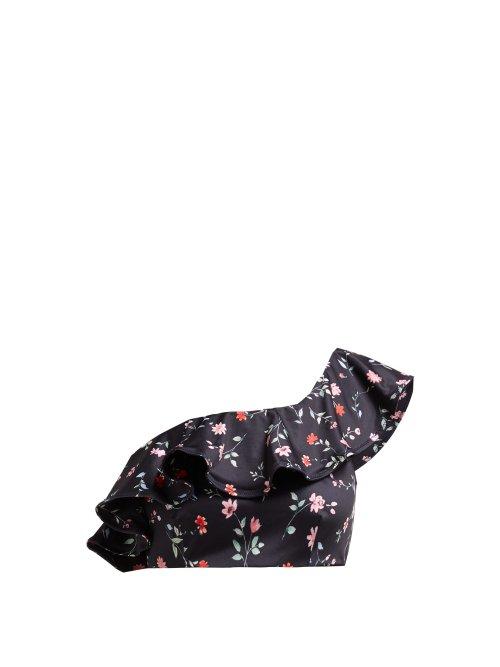 Matchesfashion.com Ganni - Floral Print One Shoulder Bikini Top - Womens - Black