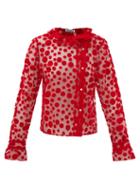 Batsheva - Petal Polka-dot Mesh Blouse - Womens - Red