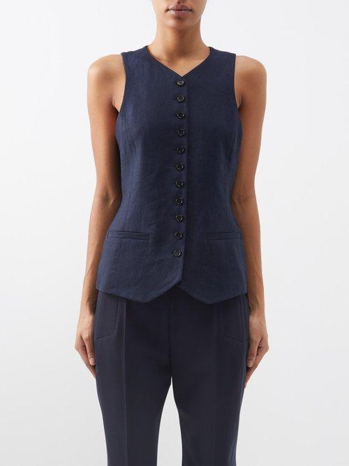 Chlo - Linen Waistcoat - Womens - Navy