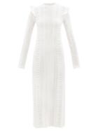 Chlo - Ruffled Cable-knit Wool-blend Midi Dress - Womens - White