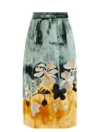 Biyan - Nova Floral-embroidered Velvet Midi Skirt - Womens - Green Multi