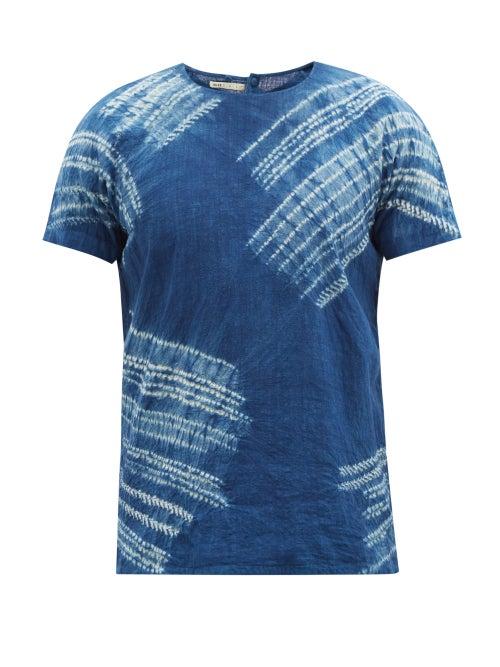 11.11 / Eleven Eleven - Shibori Tie-dyed Cotton-voile T-shirt - Mens - Blue Multi