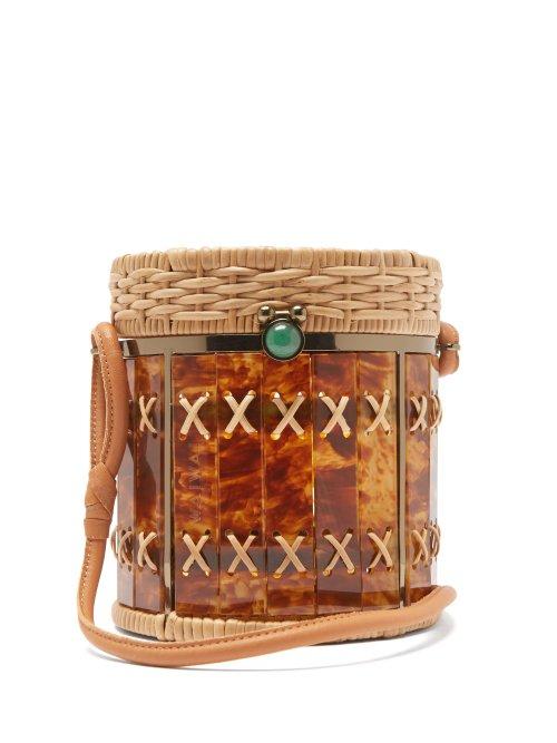 Matchesfashion.com Wai Wai - Bongo Rattan And Acetate Bag - Womens - Brown Multi
