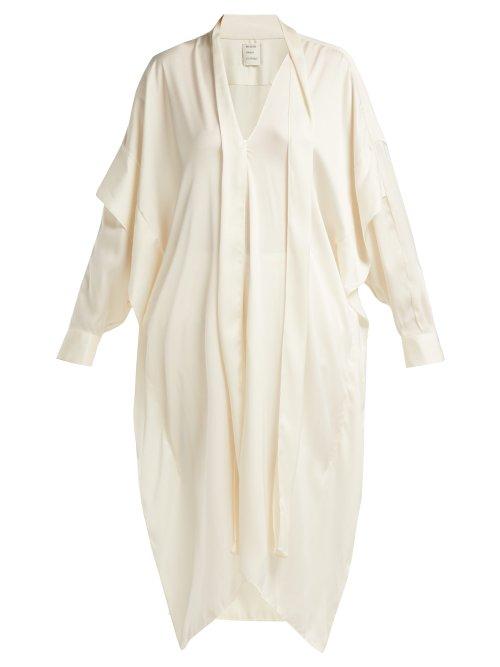 Matchesfashion.com Maison Rabih Kayrouz - Tie Neck Draped Satin Tunic - Womens - Ivory