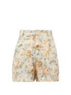 Matchesfashion.com Ephemera - High-rise Floral-print Linen Shorts - Womens - Yellow Multi