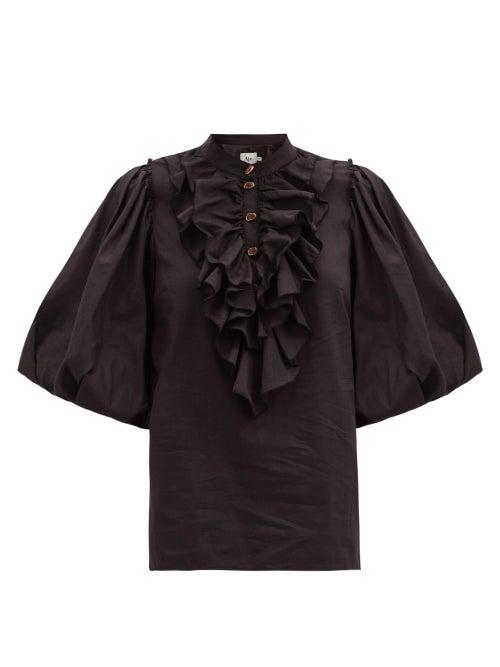 Matchesfashion.com Aje - Psychedelia Ruffled Cotton-blend Blouse - Womens - Black