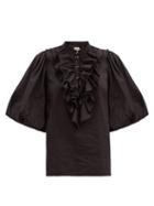 Matchesfashion.com Aje - Psychedelia Ruffled Cotton-blend Blouse - Womens - Black