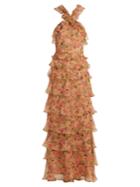 Vilshenko Sabina Peony-print Silk-chiffon Gown
