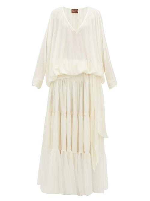 Matchesfashion.com Albus Lumen - X Woolmark Caeli Tiered Wool And Silk Dress - Womens - Cream