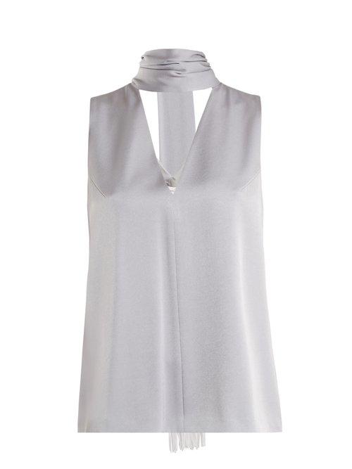 Matchesfashion.com Galvan - Tie Neck Crepe Back Satin Top - Womens - Silver Multi