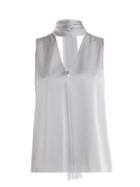 Matchesfashion.com Galvan - Tie Neck Crepe Back Satin Top - Womens - Silver Multi