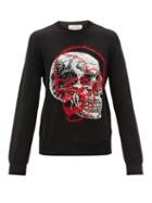 Matchesfashion.com Alexander Mcqueen - Skull-embroidered Wool Sweater - Mens - Black Multi