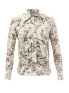 Matchesfashion.com Zimmermann - Bird-print Pussy-bow Cotton Blouse - Womens - Blue Print