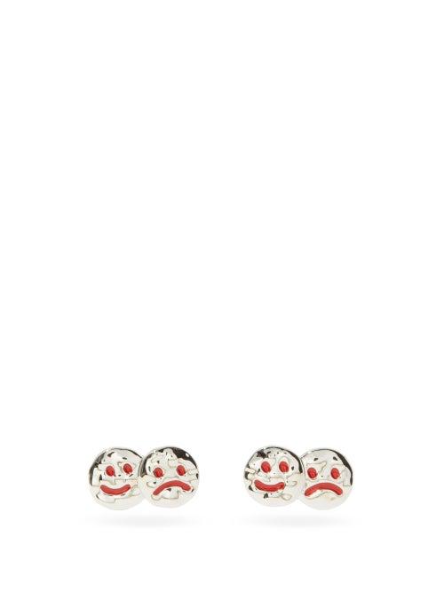 Matchesfashion.com Jiwinaia - Face Stud Rhodium-plated Earrings - Womens - Silver